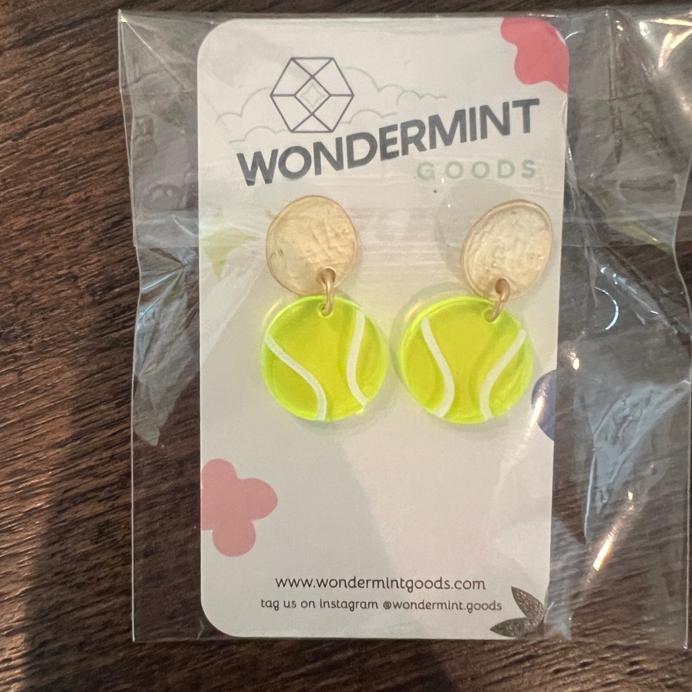 Neon Green Tennis Acrylic Earrings by WonderMint Goods. NWT.